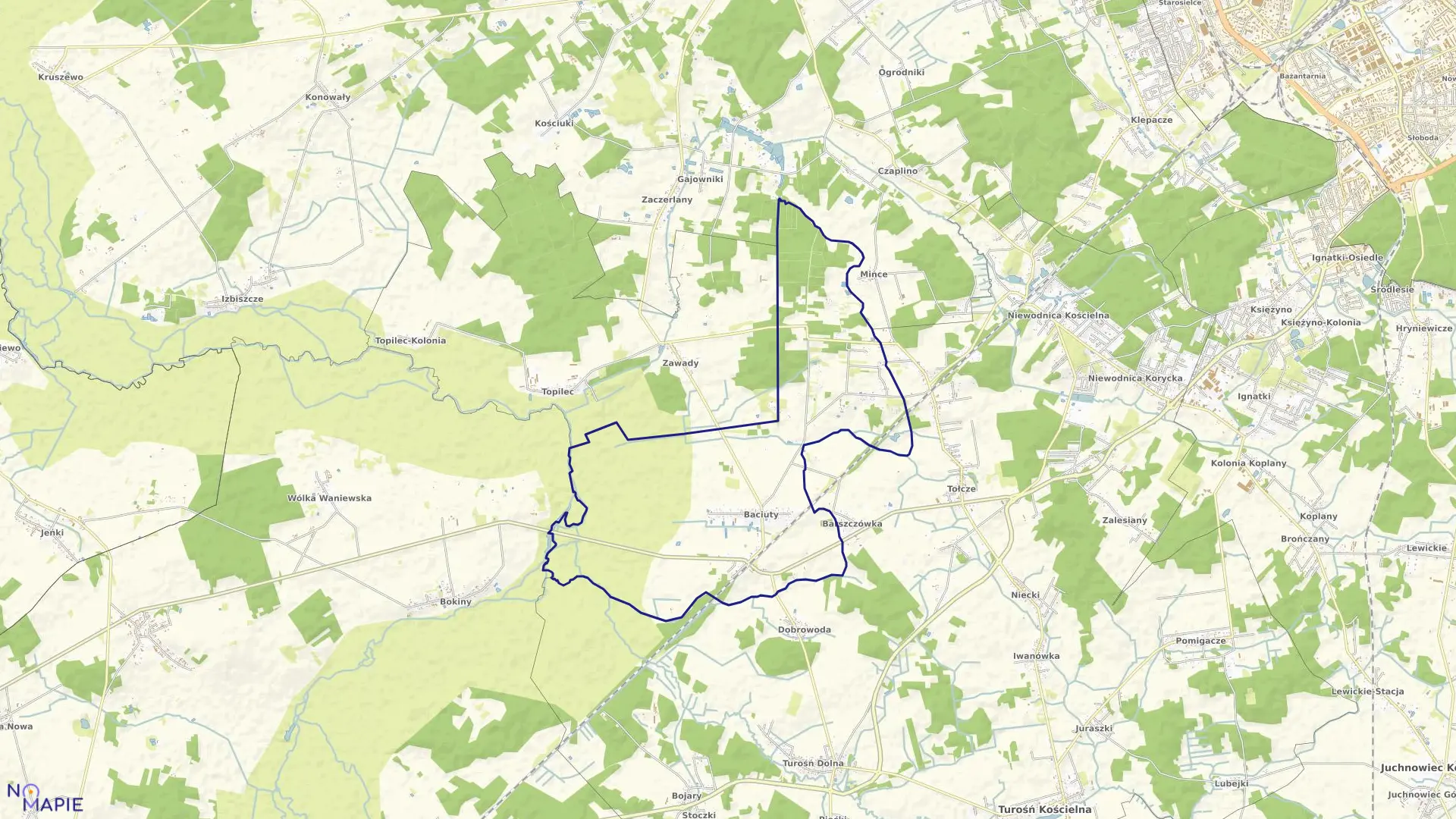 Mapa obrębu BACIUTY w gminie Turośń Kościelna