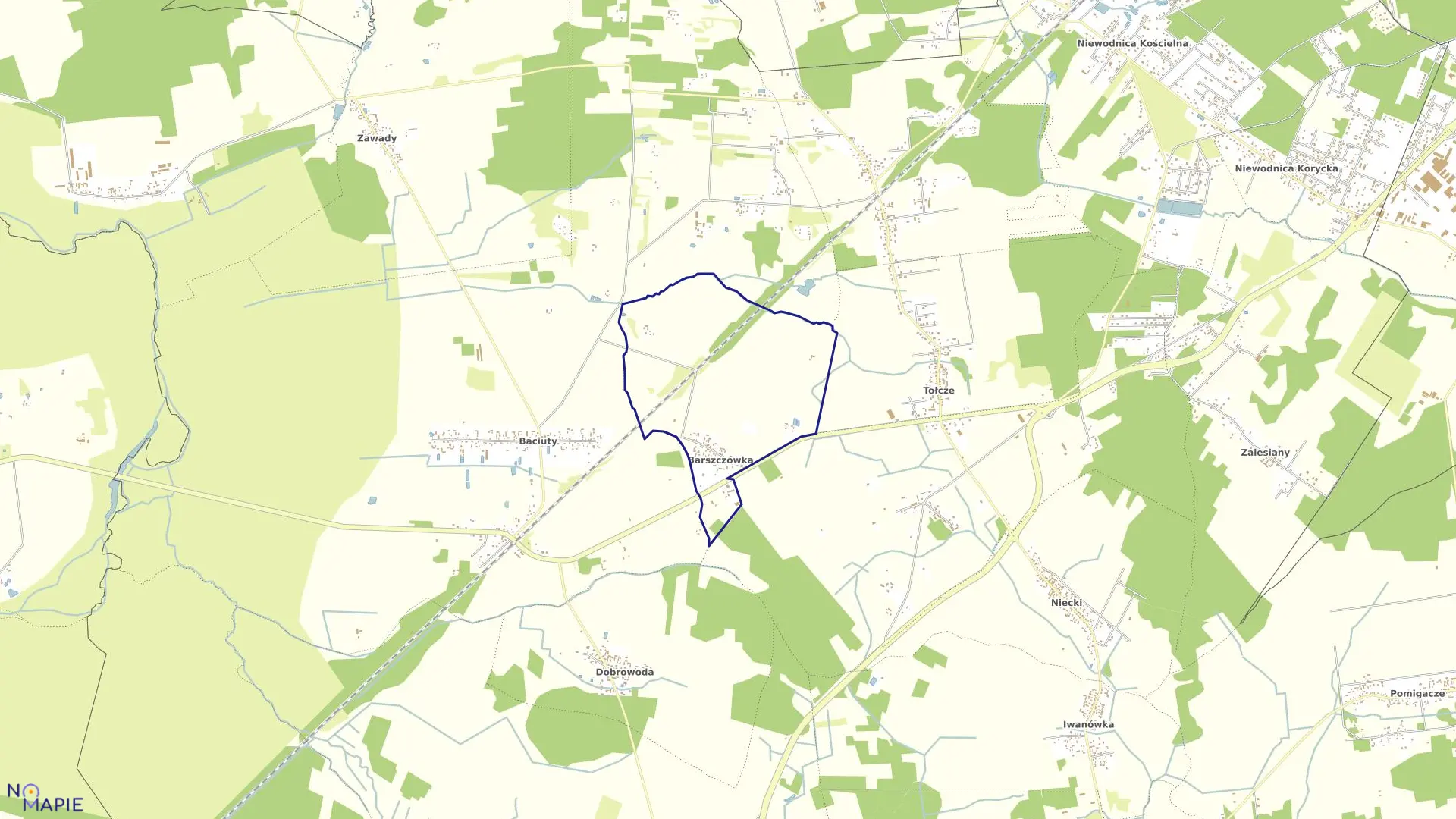 Mapa obrębu BARSZCZÓWKA w gminie Turośń Kościelna