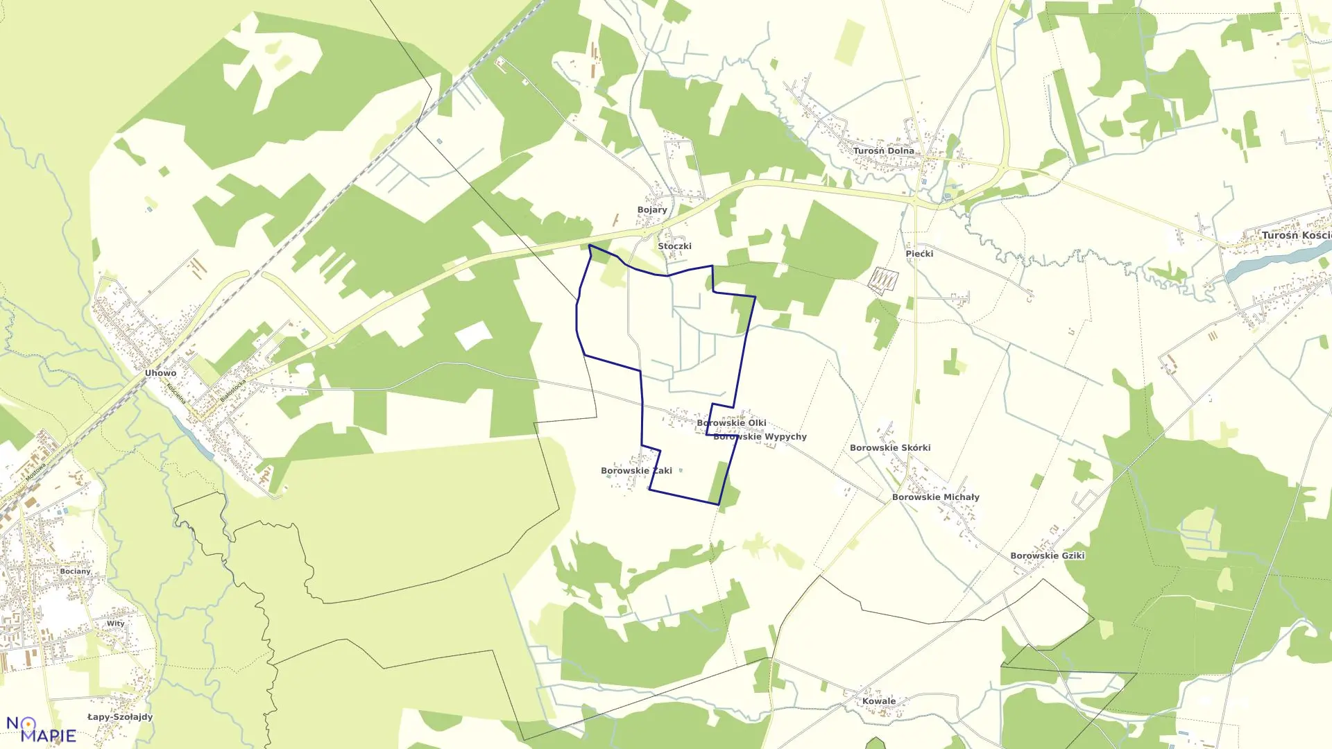 Mapa obrębu BOROWSKIE CIBORY w gminie Turośń Kościelna