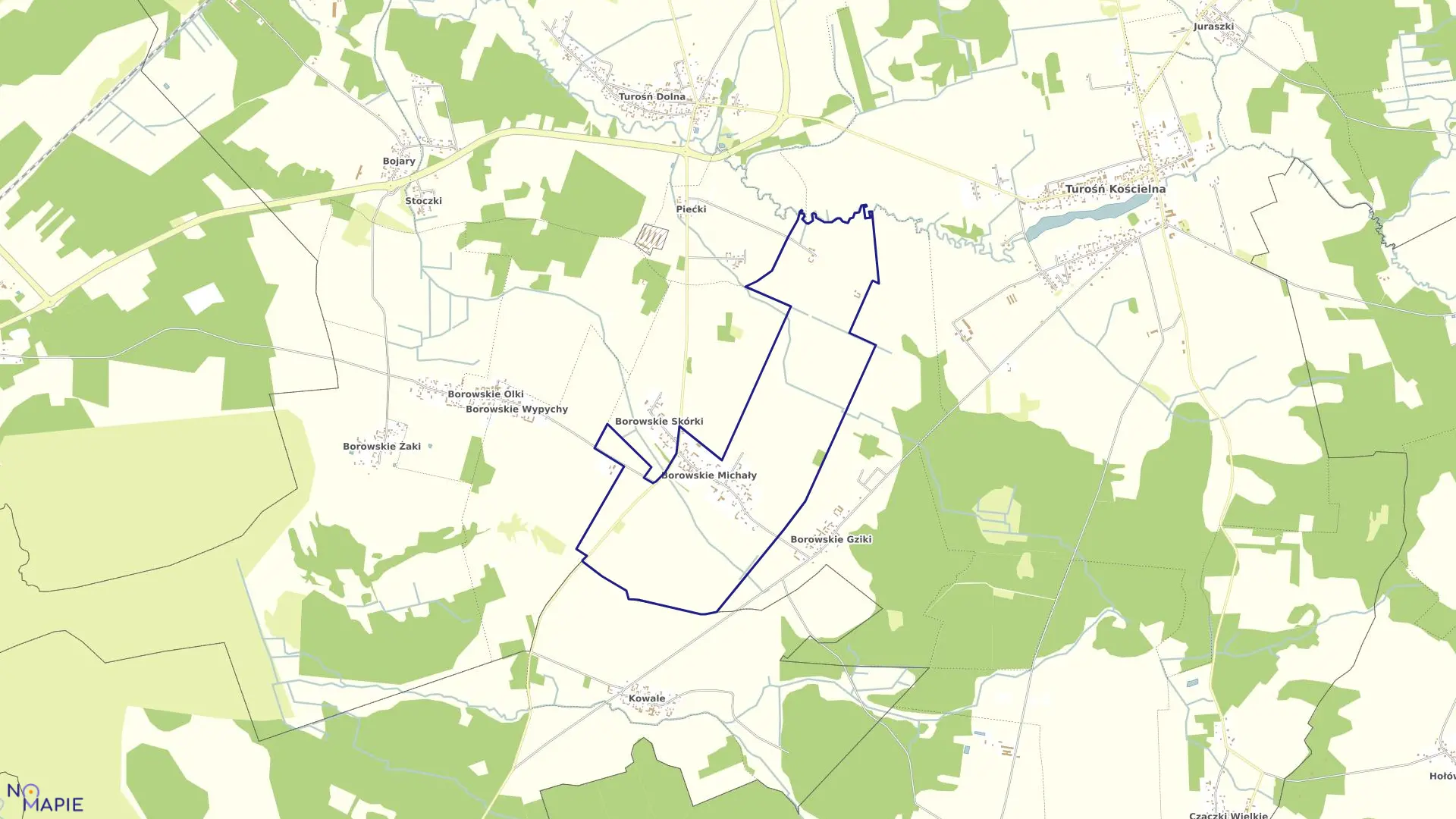 Mapa obrębu BOROWSKIE MICHAŁY w gminie Turośń Kościelna