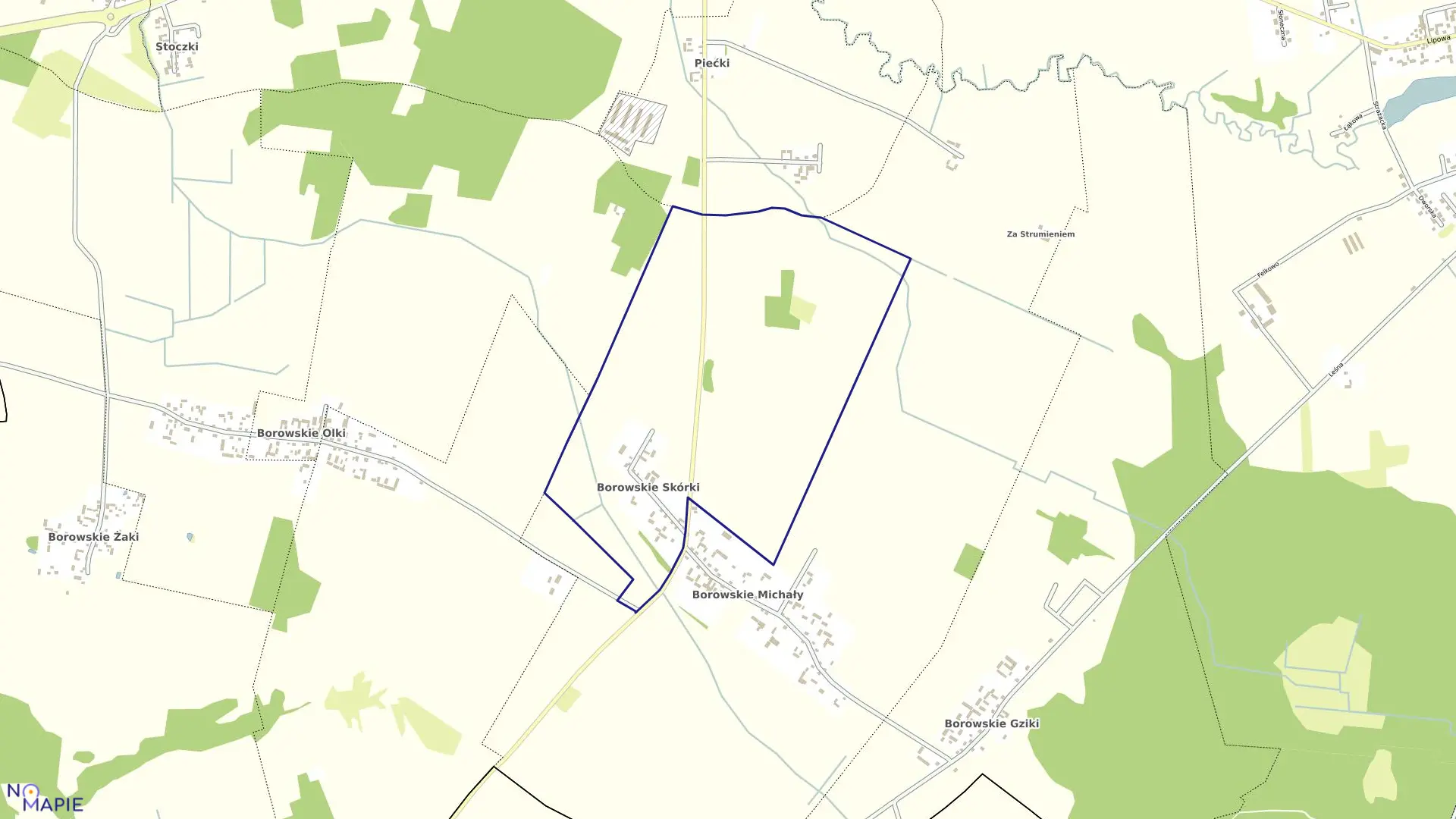 Mapa obrębu BOROWSKIE SKÓRKI w gminie Turośń Kościelna