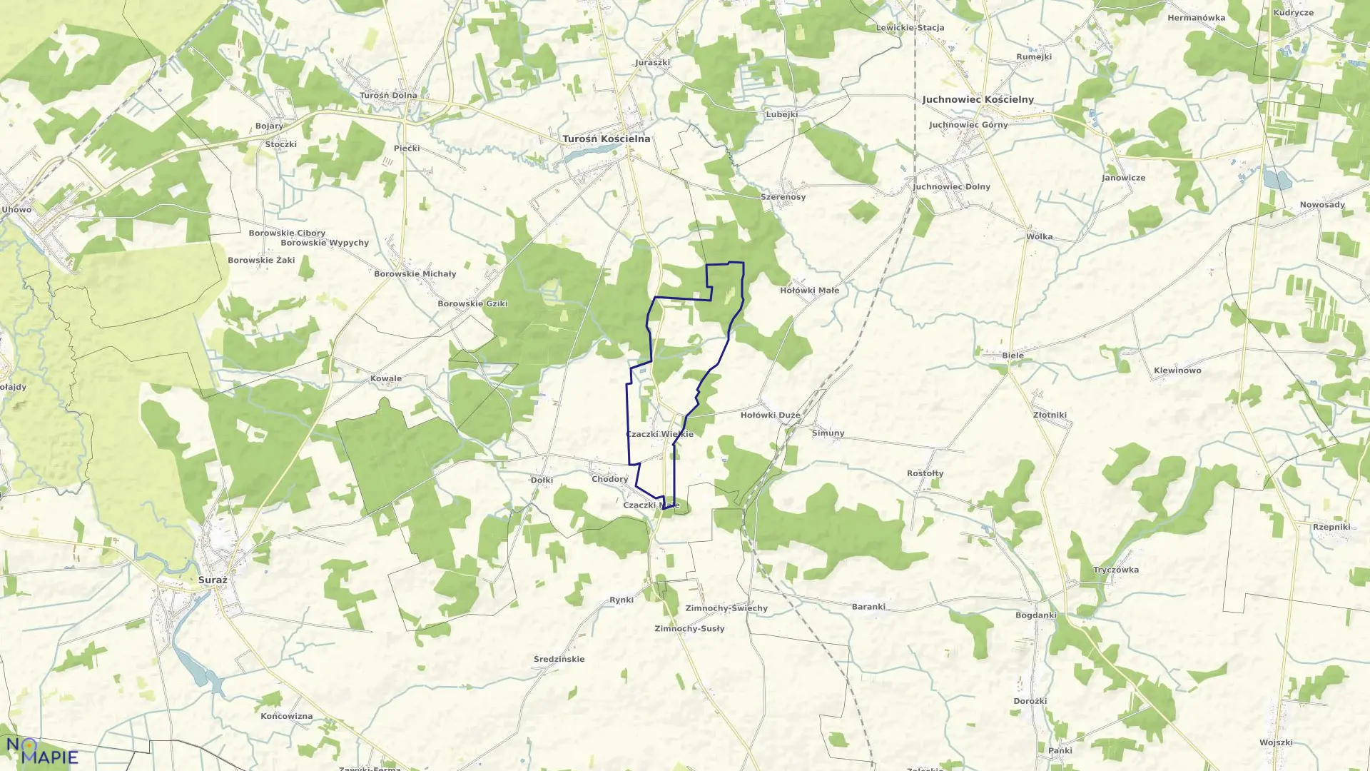 Mapa obrębu CZACZKI WIELKIE w gminie Turośń Kościelna