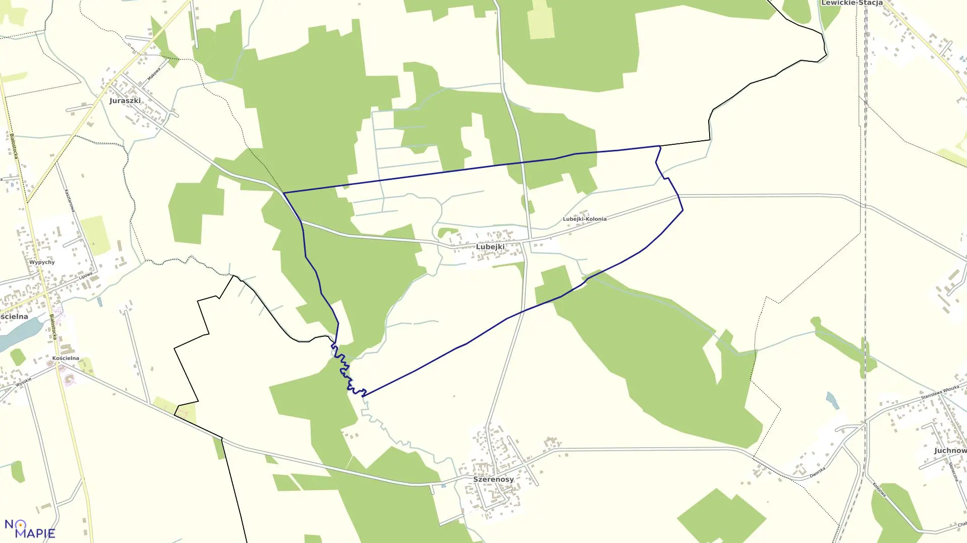 Mapa obrębu LUBEJKI w gminie Turośń Kościelna