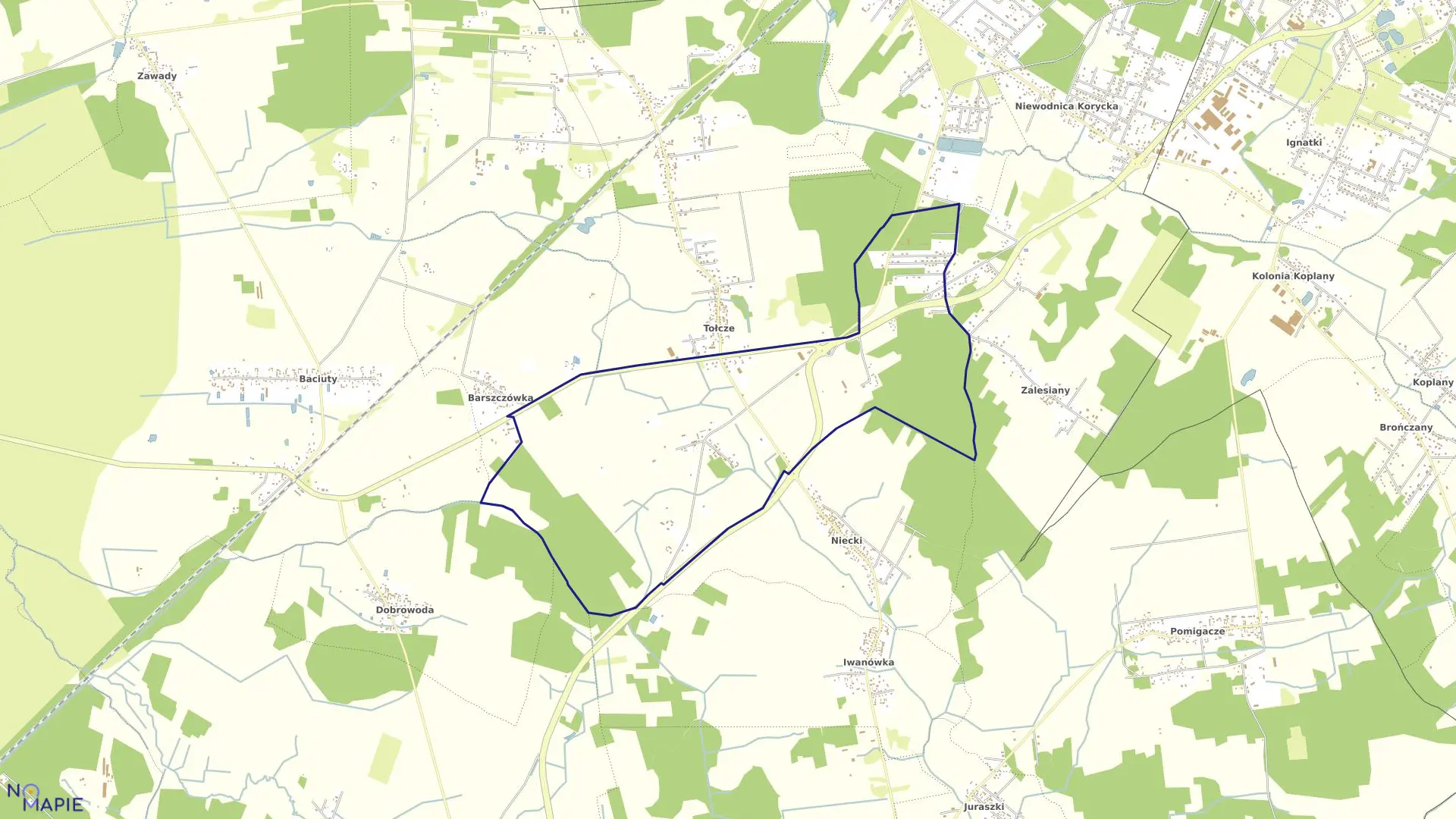 Mapa obrębu MARKOWSZCZYZNA w gminie Turośń Kościelna