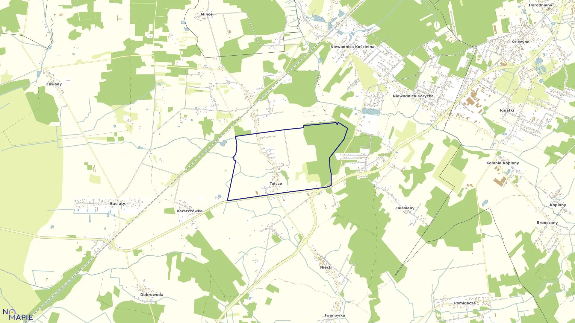 Mapa obrębu TOŁCZE w gminie Turośń Kościelna