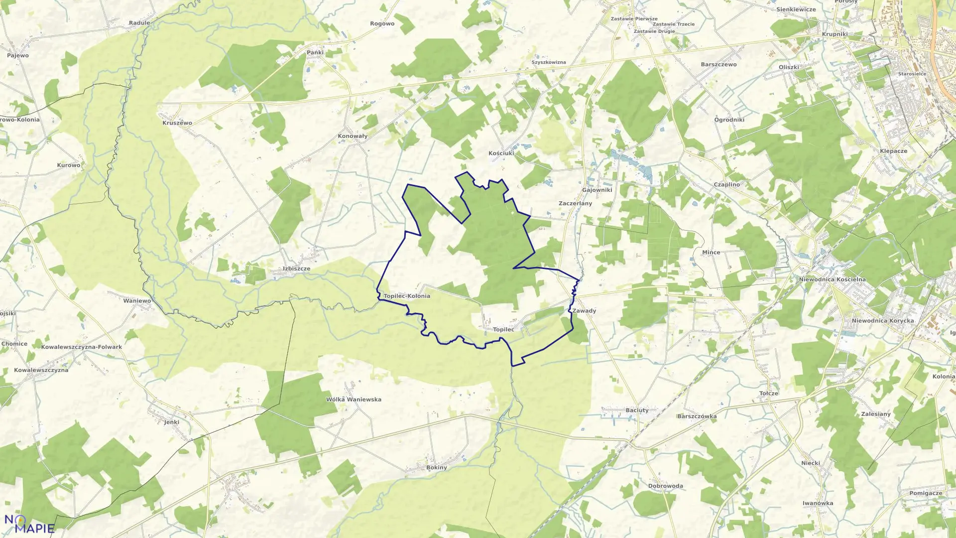 Mapa obrębu TOPILEC w gminie Turośń Kościelna