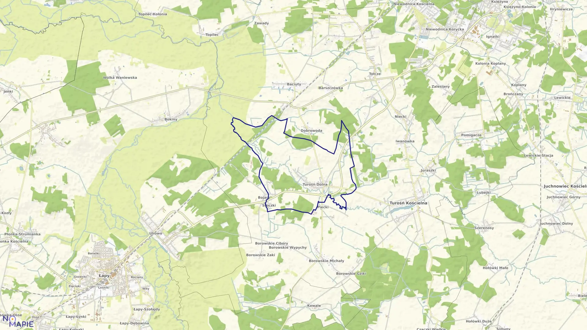 Mapa obrębu TUROŚŃ DOLNA w gminie Turośń Kościelna