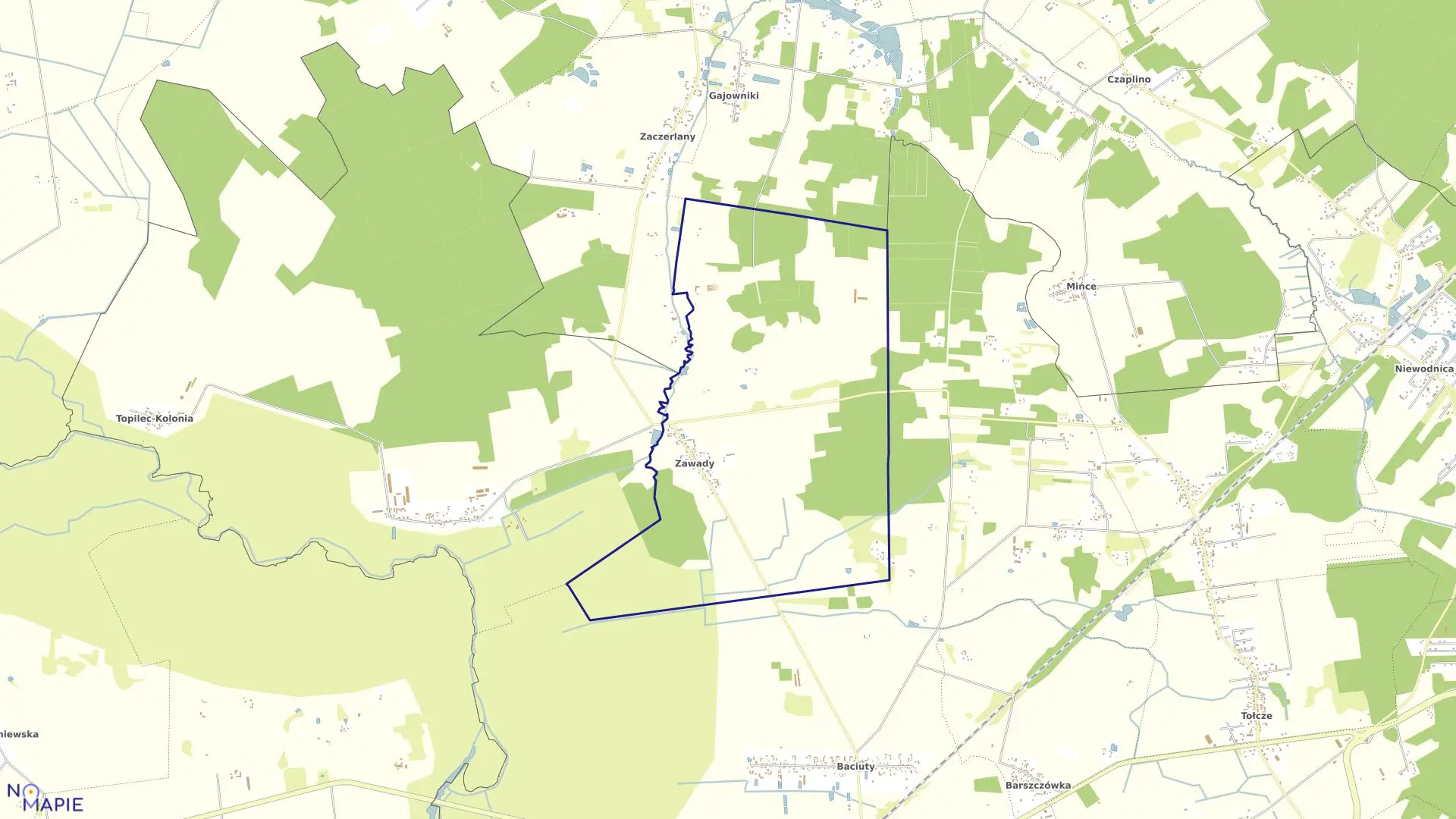 Mapa obrębu ZAWADY w gminie Turośń Kościelna